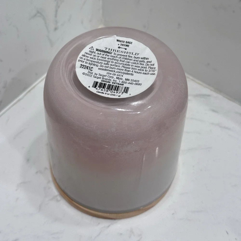 Threshold Target White Sage Thyme Wooden Wick Soy Blend Candle 9oz USED